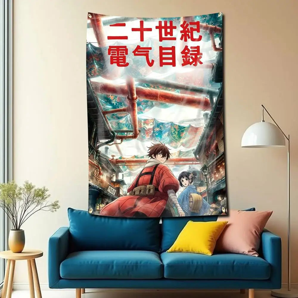 Sparks of Tomorrow Anime Kihachi and Inako Japanese City Tapestry