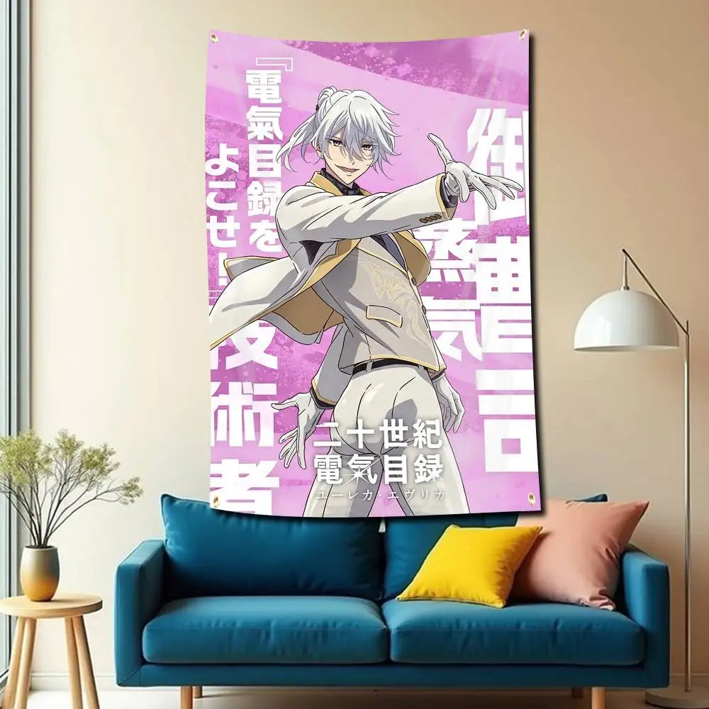 Sparks of Tomorrow Anime White-Haired Inventor Pink Character Tapestry