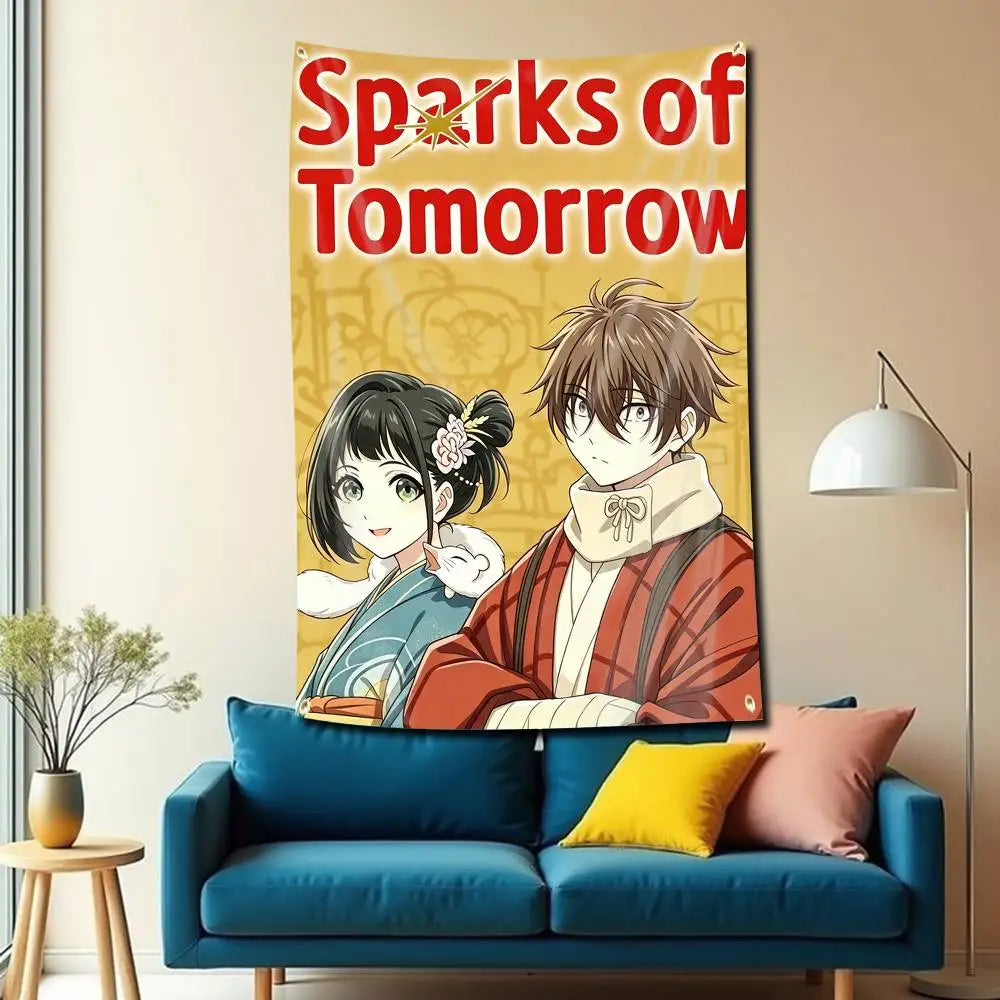 Sparks of Tomorrow Anime Kihachi and Inako Yellow Character Tapestry