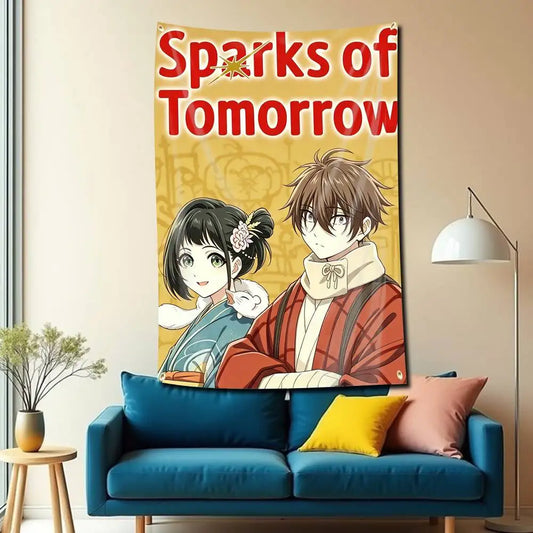 Sparks of Tomorrow Anime Kihachi and Inako Yellow Character Tapestry