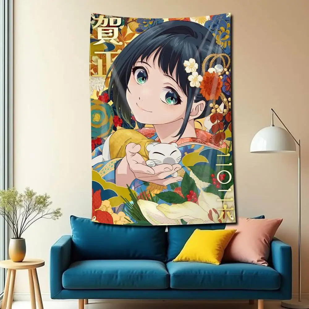 Sparks of Tomorrow Anime Inako Momokawa Floral Kimono Tapestry