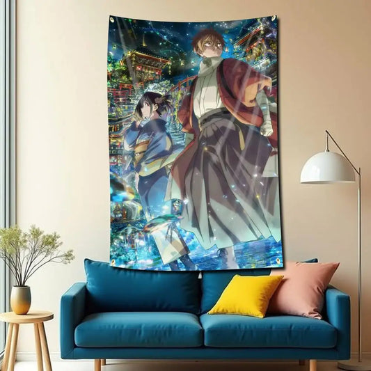 Sparks of Tomorrow Anime Kihachi and Inako Night City Tapestry
